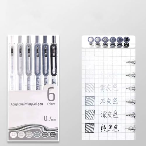 6 Colors 0.7mm Fine Pointed Acrylic Gel Pen Set,White - color: White