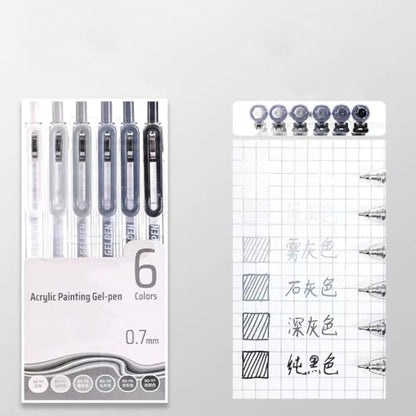 6 Colors 0.7mm Fine Pointed Acrylic Gel Pen Set,White - color: White