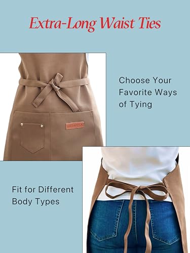 Aprons for Women Men, Water-Resistant Kitchen Aprons for Cooking - color: Brown
