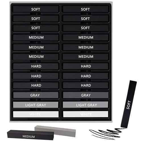 24 Pcs Compressed Charcoal Sticks and 6 Pcs Willow Charcoal Sticks, 9-12 MM Jumbo Willow Charcoal Pencils