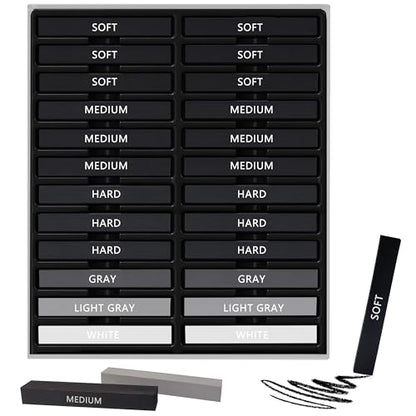 24 Pcs Compressed Charcoal Sticks and 6 Pcs Willow Charcoal Sticks, 9-12 MM Jumbo Willow Charcoal Pencils