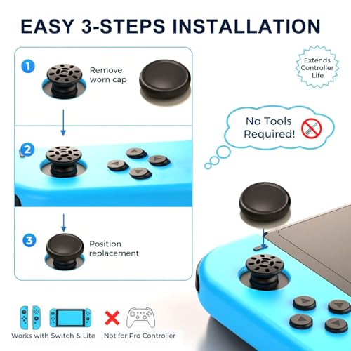 Ferkurn NS Joystick Controller Replacement Thumb Grip Cap Compatible with N-Switch OLED& NS Lite, JC Joystick Grip Button Stick Cover Controller 3D Skin Replacement Part Repair Kit Accessories - color: Grey