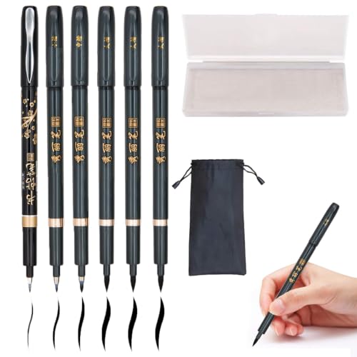 Hand Lettering Calligraphy Pens Brush Marker 4 Size Refillable 6pc