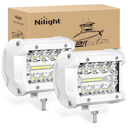 Nilight Marine LED Light Pods 2PCS 4 Inch White for Boat Deck Truck Tractor - color: 2Pcs White Shell with White Light