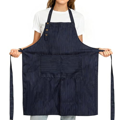 Adjustable Bib Apron Waterdrop Resistant with 2 Pockets Cooking Kitchen Aprons for Women Men Chef - color: Blue