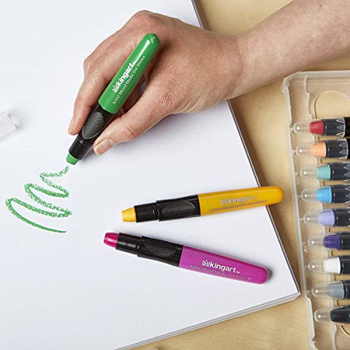 KINGART Mixed Media Gel Stick Crayons, Vibrant, Set of 12-Colors