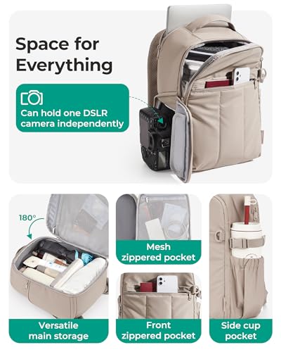 BAGSMART Camera Backpack for Women with Laptop Compartment, Coffee Brown - color: Coffee Brown