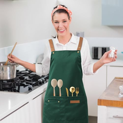 DILLMAN Art Aprons for Men Women H Back Straps Chef Apron with Pockets - color: Green