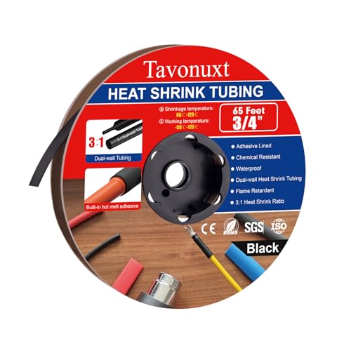 3/4" 65ft 3:1 Heat Shrink Tubing with Adhesive Lining - Marine Grade, Ideal for Home, Automotive, and Industrial Use - Black - size: 3/4 Inch, style: 65ft - Balck