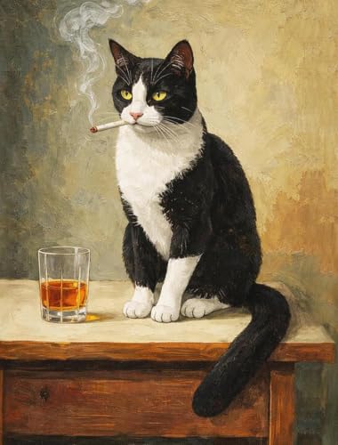 ZeeLionArt Diamond Art Kit, Smoking Cat Whiskey, 12x16 Inch - color: DP04656