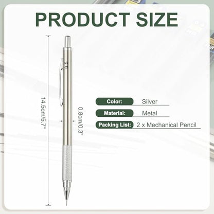 PATIKIL 2Pcs Mechanical Pencil 0.9mm, Lead Pencils Mechanical Holder,Silver - color: Silver