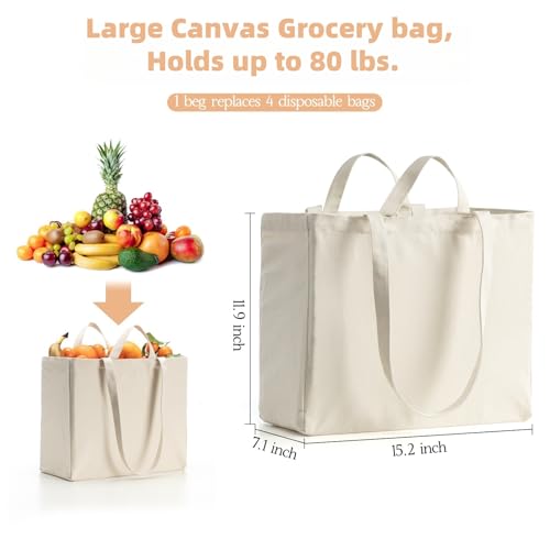 LINICE 6 Pack Canvas Grocery Bags with Long Shoulder Strap and Short Handle - color: 6 Pack