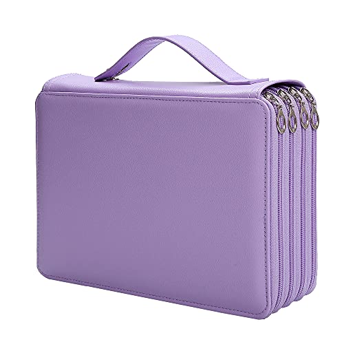 200 Slots Pencil Case 4-Layer Zipped Holder w/Handle - color: Purple, size: 200