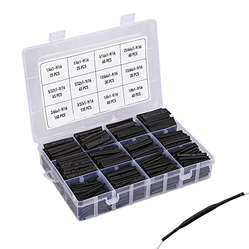 720 PCS Black Ratio 2:1 Heat Shrink Tubing Kit with Box, 8 Sizes
