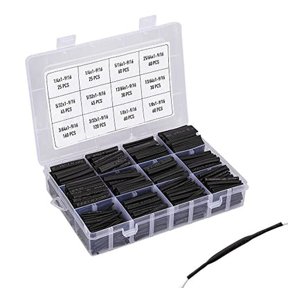 720 PCS Black Ratio 2:1 Heat Shrink Tubing Kit with Box, 8 Sizes