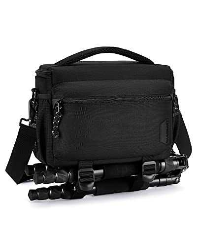 BAGSMART Camera Sling Bag with Tripod Holder & Rain Cover, Black - color: 01-Black