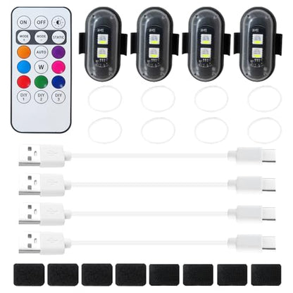 Homesweet 4PCS Wireless LED Strobe Lights with Remote Control, Wireless LED Warning Lights 8 Colors USB Charge Waterproof Anti-Collision, for Car Interior Motorcycle Bike Drone Car Truck RC Aircraft