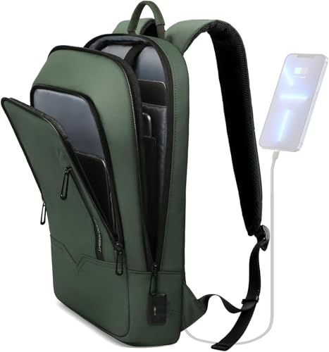 hk Backpack for Men Business Slim Laptop Bag - color: Green, size: 17.3 Inch