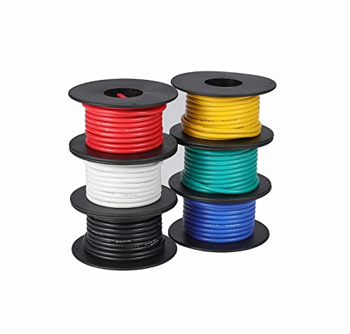 TUOFENG 16AWG Silicone Electrical Wire, 6 Colors 20ft Each Spool - size: 16 AWG Stranded 6 Colors 20 ft