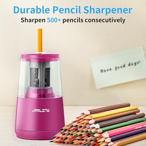 JARLINK Electric Pencil Sharpener, Heavy Duty Helical Blade, Auto Stop - color: Pink