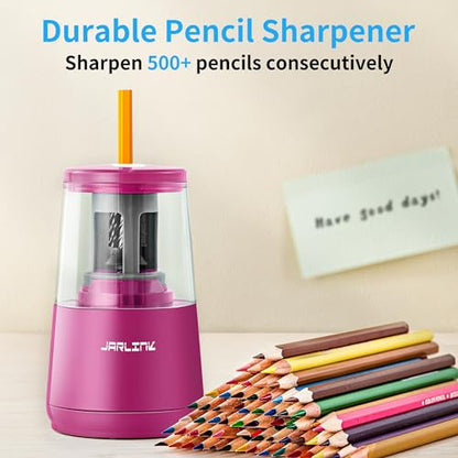 JARLINK Electric Pencil Sharpener, Heavy Duty Helical Blade, Auto Stop - color: Pink