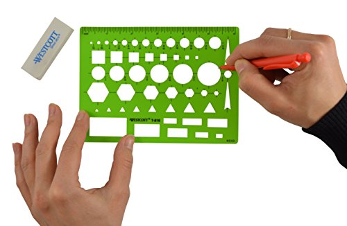 Westcott T-816 All-Purpose Technical Drawing Template, Plastic Shape Template Tool, Green, 4.5 by 6 in