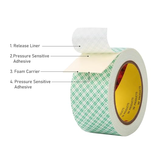 3M Double Sided Foam Tape 1" x 10Ft 1 Pack White Heavy Duty - size: 1" x 10Ft