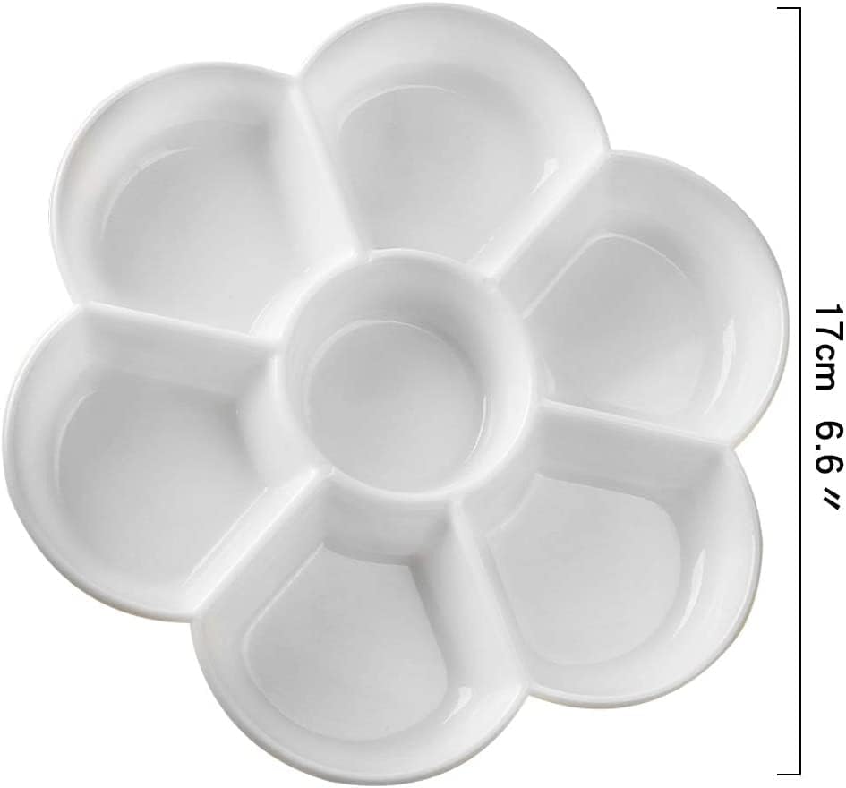 Petal Plastic Palette Painting Dish 7 Well Flower Paint Tray Watercolor Painting Mixing Palette for Oil Acrylic Watercolor Gouache,Easy Wash, Paint Palette (White) - color: White