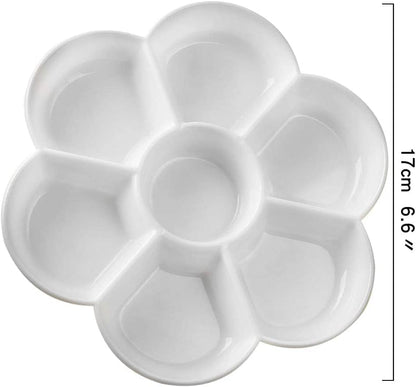 Petal Plastic Palette Painting Dish 7 Well Flower Paint Tray Watercolor Painting Mixing Palette for Oil Acrylic Watercolor Gouache,Easy Wash, Paint Palette (White) - color: White
