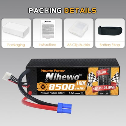 4S Lipo Battery 8500mAh 14.8V 100C Hardcase EC5 2pcs for RC Car Boat - style: 2x 14.8V 8500mAh