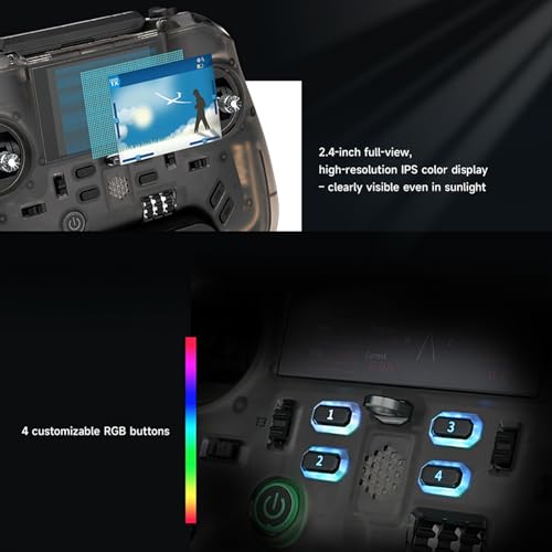 Flysky Open Source Remote Controller, 2.4GHz RC Radio Transmitter with 2.4 inch IPS Screen, Gyro, Retractable Antenna, Programmable Transmitter for RC Car Boat Aircraft Robot