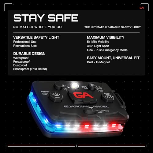 Guardian Angel Elite Safety Light - Red/Blue/White Front & Red/Blue Rear - color: Elite Blue/Red, size: 1-Pack
