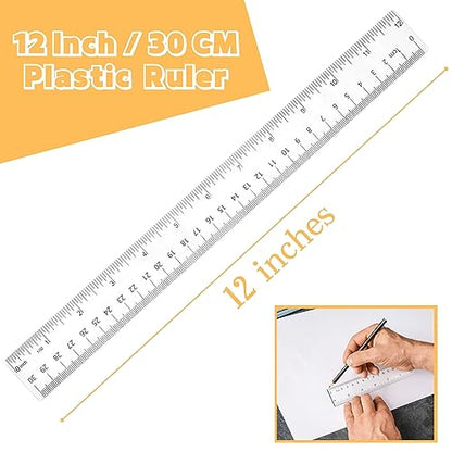 Plastic Ruler, 12 Inch Clear Plastic Ruler, Centimeter, Millimeter and Inches, Pack of 2