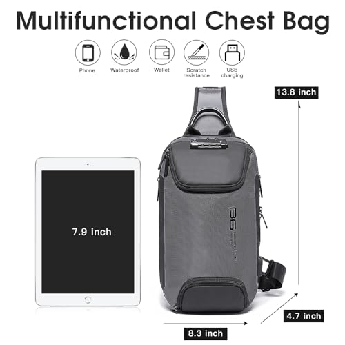 BANGE Men's Sling Backpack - Waterproof Crossbody Bag, Multi-Purpose Shoulder Bag - color: Grey(no Logo)