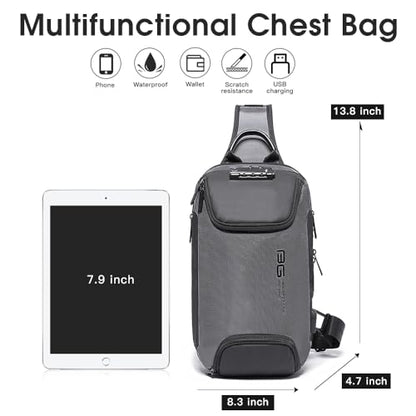 BANGE Men's Sling Backpack - Waterproof Crossbody Bag, Multi-Purpose Shoulder Bag - color: Grey(no Logo)