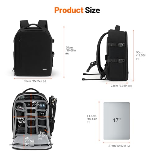 Cwatcun Camera Backpack, Large Water-Resistant DSLR Bag for Canon/Nikon/Sony - color: Black, size: 2.0 X Large