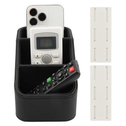 PU Leather TV Remote Control Holder, 3 Compartment Desk Storage Caddy