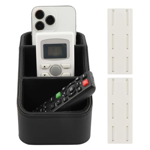 PU Leather TV Remote Control Holder, 3 Compartment Desk Storage Caddy