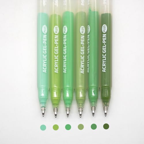 Acrylic Gel Pens for Coloring, 6 Pack 1.0mm Fine Point Gel Pen Set - color: Green