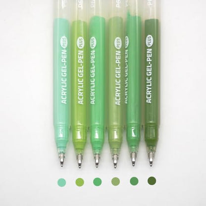 Acrylic Gel Pens for Coloring, 6 Pack 1.0mm Fine Point Gel Pen Set - color: Green