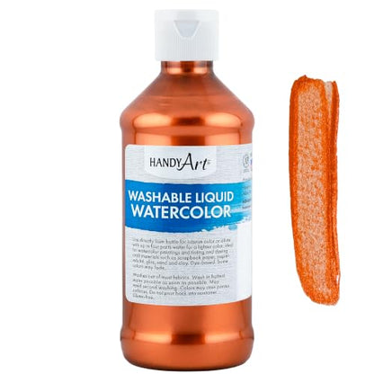 Handy Art Washable Liquid Watercolor Paint, Metallic Copper, 8 oz Bottle - color: Metallic Copper