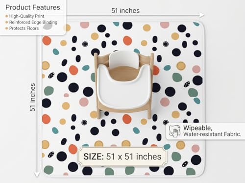 Splat Mat for Under High Chair, Waterproof Washable High Chair Floor Mat - color: Polka Dot