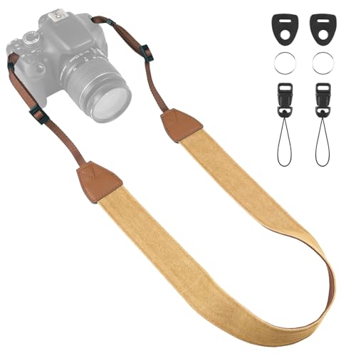 Universal Camera Strap - Camera Neck Strap, Adjustable Shoulder Straps Compatible with Canon, Fujifilm, Nikon, Olympus, Panasonic and other SLR and mirrorless cameras - Khaki - color: Khaki