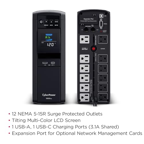 CyberPower CP1500PFCLCD PFC Sinewave UPS Battery Backup and Surge Protector - size: 1500VA, style: Mini-Tower