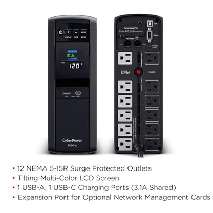 CyberPower CP1500PFCLCD PFC Sinewave UPS Battery Backup and Surge Protector - size: 1500VA, style: Mini-Tower