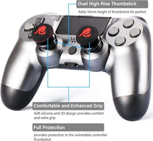 FPS Thumbstick Extender & Printing Rubber Silicone Grip Cover 2 Sets for PS5 & PS4 Controller (Danger of Kanji) - color: 10