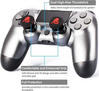 FPS Thumbstick Extender & Printing Rubber Silicone Grip Cover 2 Sets for PS5 & PS4 Controller (Danger of Kanji) - color: 10