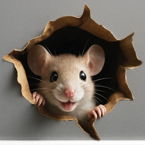 GRITKULTURE Removable Peek A Boo Mouse in Mouse Hole Decal Sticker 5.1inch 2 Pack. Mouse Hole in the Wall Sticker with 3D Effect. Wall Decoration, Funny Gift, Potty Training, Prank