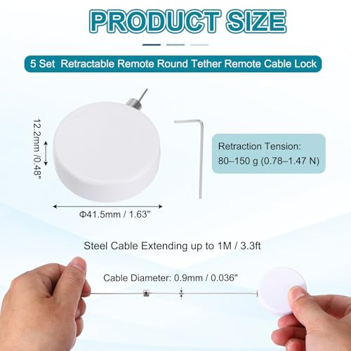 PATIKIL Retractable Remote Control Cable Tether (3.3ft / 1M, White)(5 Set) Round Remote Control Security Lanyard Lock Adjustable Locking Leash with Rope Locks, Suit for - TVs/Tablets - color: White, size: 3.3ft