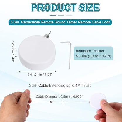 PATIKIL Retractable Remote Control Cable Tether (3.3ft / 1M, White)(5 Set) Round Remote Control Security Lanyard Lock Adjustable Locking Leash with Rope Locks, Suit for - TVs/Tablets - color: White, size: 3.3ft